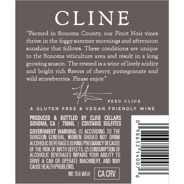 Cline Pinot Noir Fog Swept Sonoma Coast 2023 - 750ML
