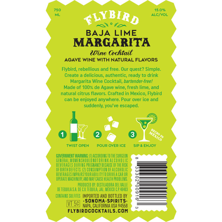 Flybird Baja Lime Margarita Wine Based Cocktail - 750ML - Back Label