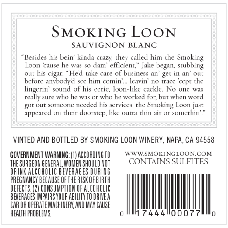 Smoking Loon Sauvignon Blanc California - 750ML - Back Label