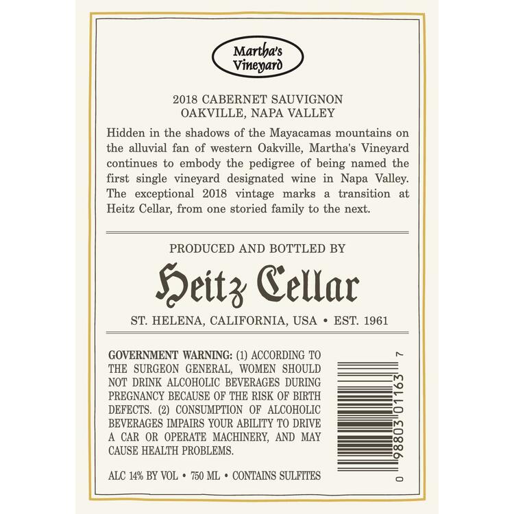 Heitz Cellar Cabernet Sauvignon Martha'S Vineyard Napa Valley 2018 Woo - 750ML