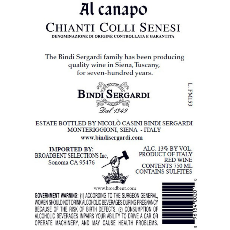 Bindi Sergardi Chianti Colli Senesi Al Canapo 2022 - 750ML - Back Label
