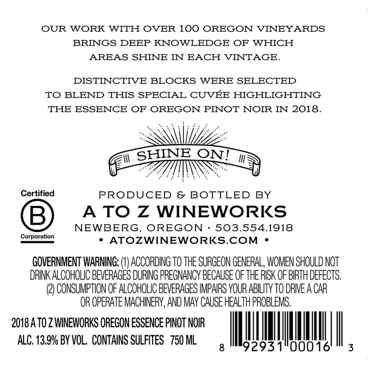 A To Z Wineworks Pinot Noir The Essence Of Oregon - 750ML