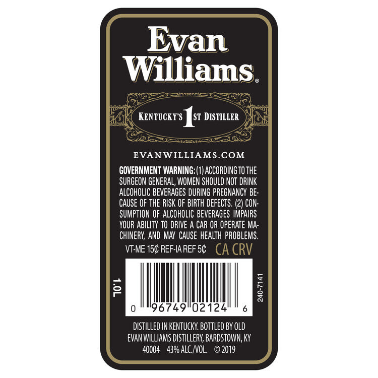 Evan Williams Straight Bourbon Black Label 86 - 1.0L - Back Label