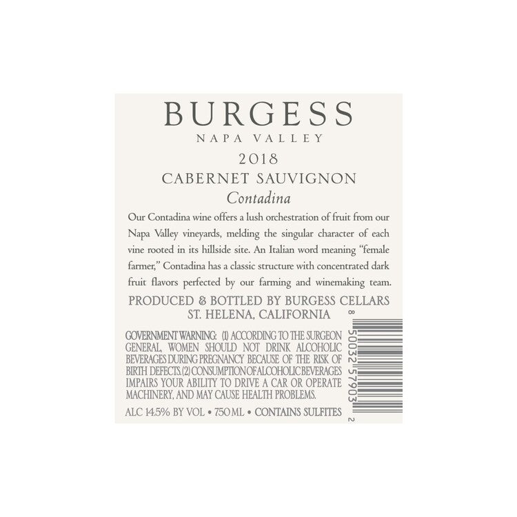 Burgess Cabernet Sauvignon Contadina Napa Valley 2018 - 750ML