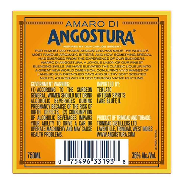 Angostura Amaro Di Angostura 70 - 750ML - Back Label