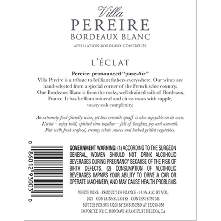 Villa Pereire Bordeaux Blanc L'Eclat Oak Aged 2021 - 750ML