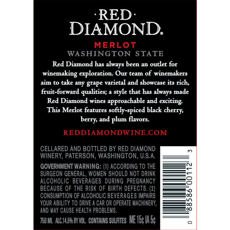 Red Diamond Merlot Washington - 750ML - Back Label