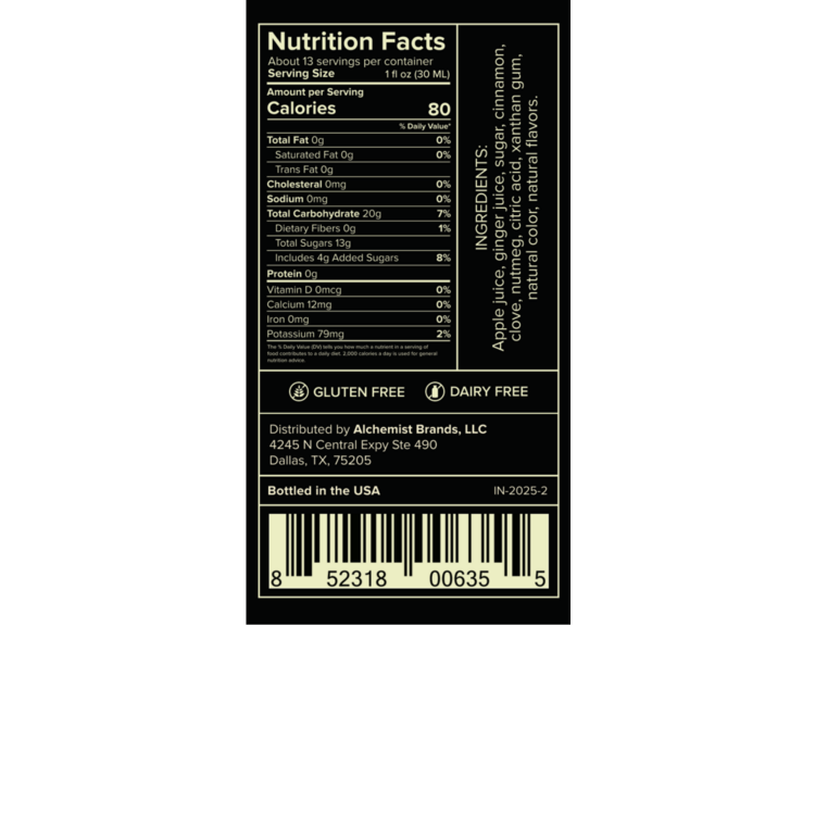 Liquid Alchemist Apple Spice Syrup - 375ML - Back Label
