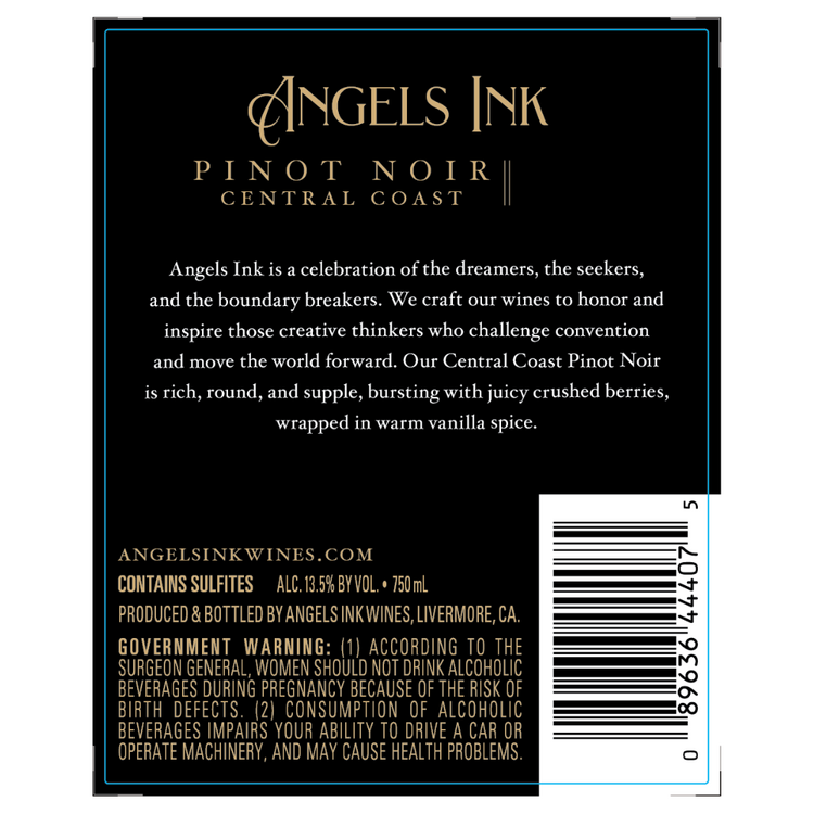 Angels Ink Pinot Noir Monterey County 2022 - 750ML - Back Label