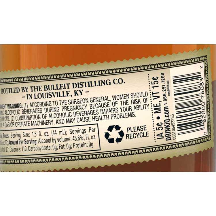 Bulleit Straight Bourbon Frontier Whiskey 10 Yr 91.2 - 750ML - Back Label