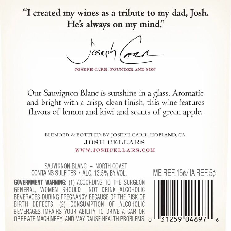 Josh Cellars Sauvignon Blanc North Coast - 750ML