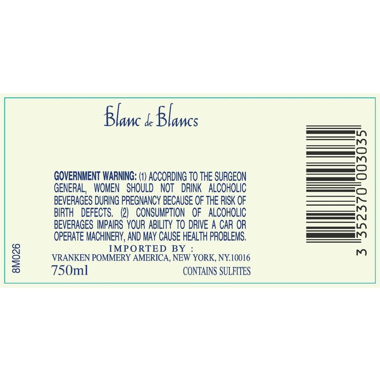 Pommery Champagne Brut Blanc De Blancs - 750ML - Back Label