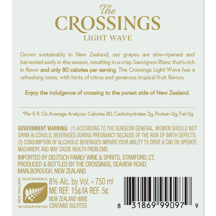 The Crossings Sauvignon Blanc Light Wave Marlborough - 750ML - Back Label