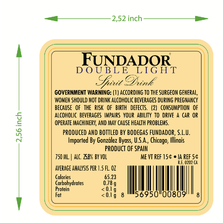 Fundador Brandy De Jerez Solera Double Light 51.6 - 750ML - Back Label