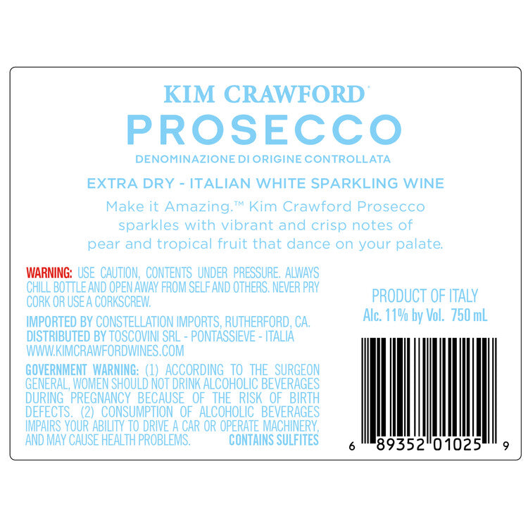 Kim Crawford Prosecco Extra Dry - 750ML - Back Label