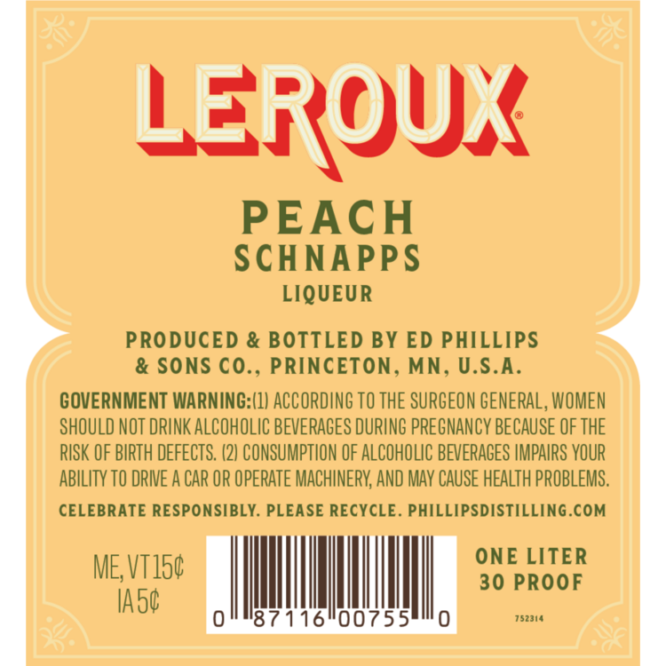 Leroux Peach Schnapps 30 - 1.0L - Back Label