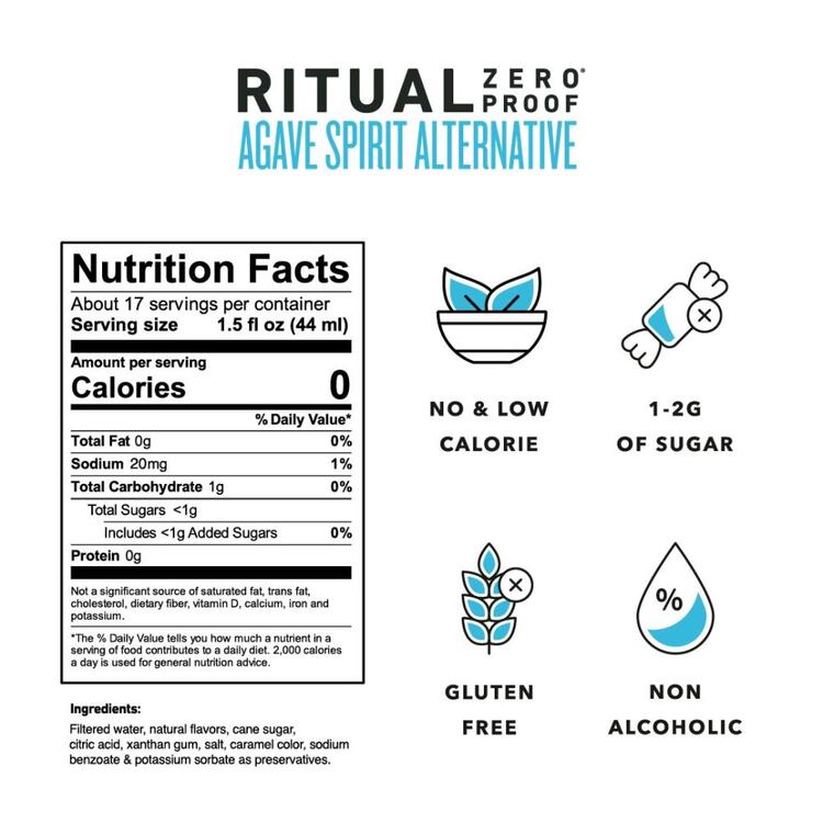 Ritual Zero Proof Agave Alternative Non-Alcoholic Spirit - 750ML - Back Label