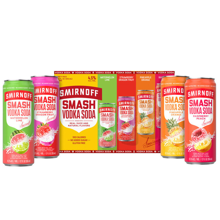 Smirnoff Smash Vodka Soda Cocktail Combo 2 Each Raspberry Peach, Pinea - 355ML