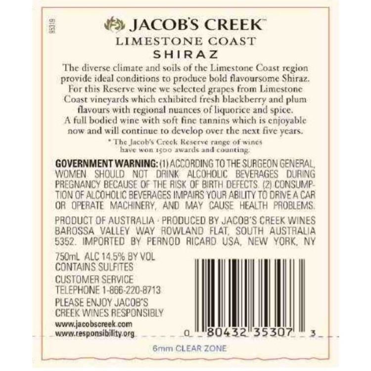 Jacob'S Creek Shiraz Reserve Limestone Coast - 750ML