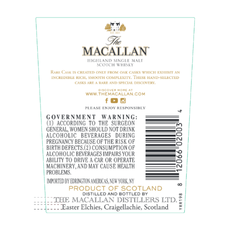 The Macallan Single Malt Scotch Rare Cask Batch No. 1 86 - 750ML - Back Label