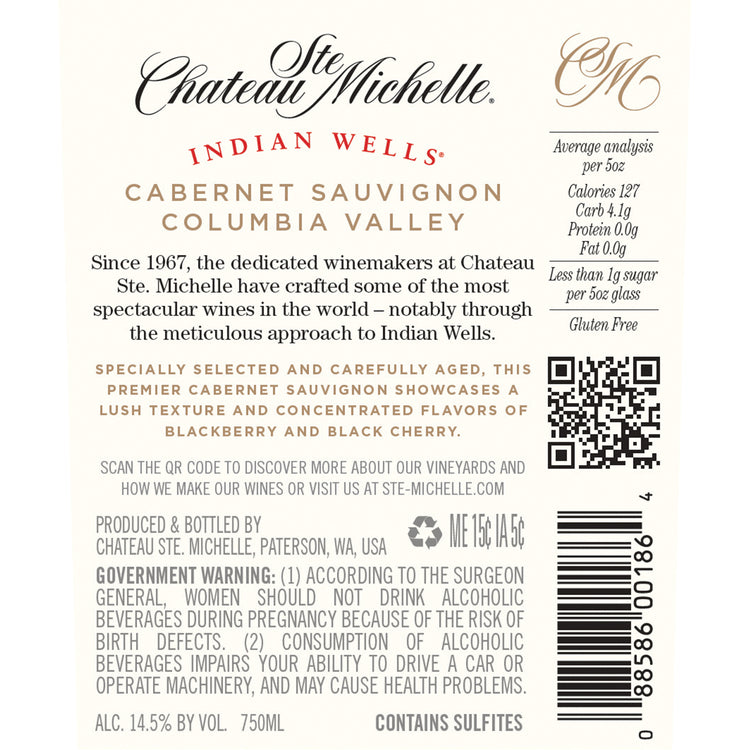 Chateau Ste. Michelle Red Blend Indian Wells Columbia Valley 2022 - 750ML - Back Label