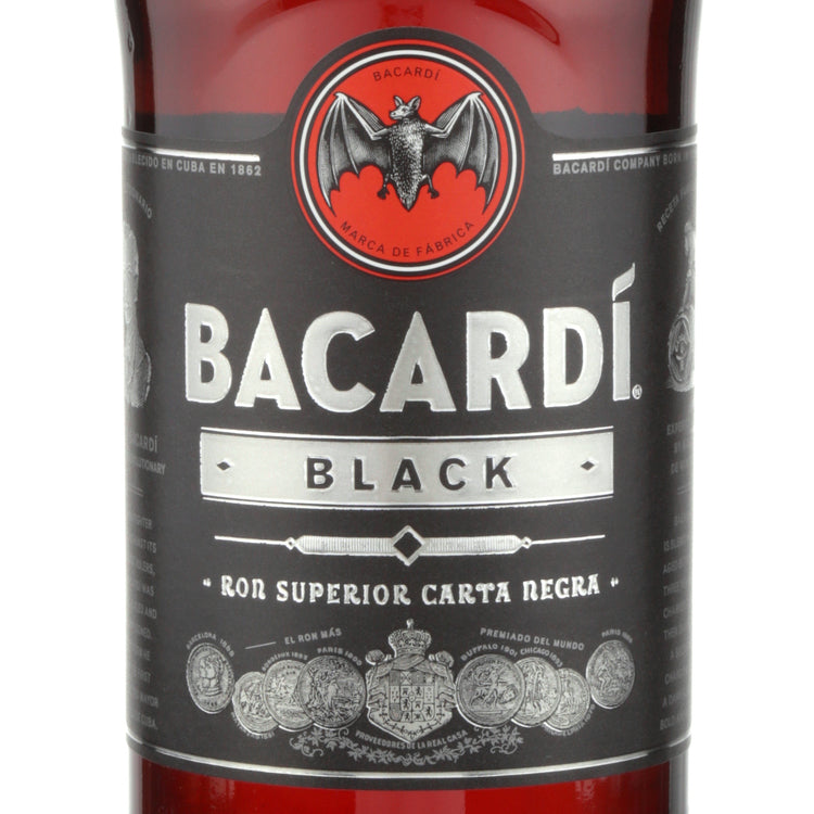 Bacardi Black Rum 80 - 1.0L - Front Label