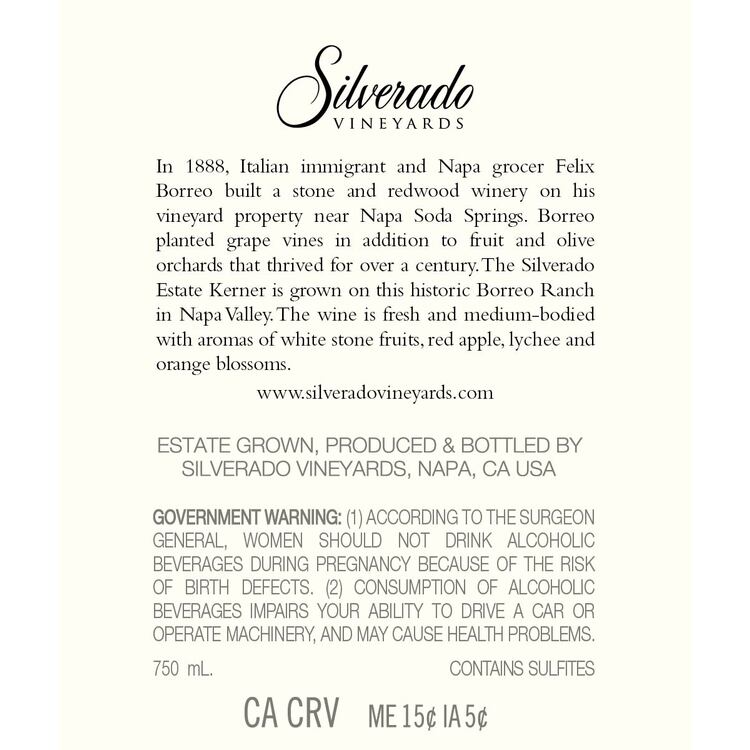 Silverado Vineyards Sauvignon Blanc Miller Ranch Yountville 2024 - 750ML - Back Label