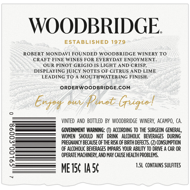 Woodbridge Pinot Grigio California - 1.5L - Back Label