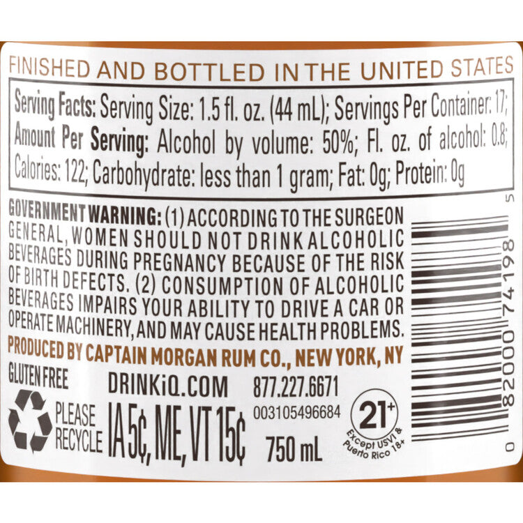 Captain Morgan Spiced Rum Signature 100 - 750ML - Back Label