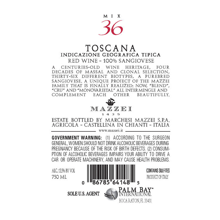 Mix 36 Sangiovese Di Toscana 2015 Wood Box - 750ML - Back Label