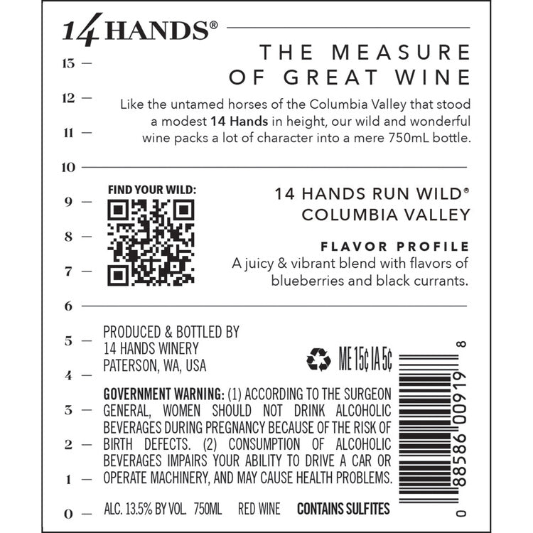 14 Hands Juicy Red Blend Run Wild Columbia Valley - 750ML - Back Label