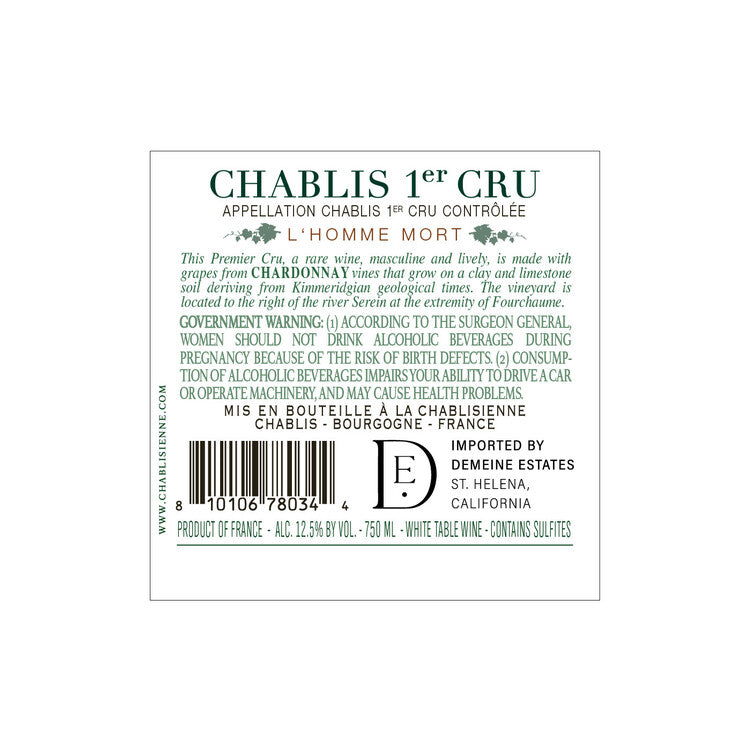 La Chablisienne Chablis Premier Cru L 'Homme Mort 2020 - 750ML