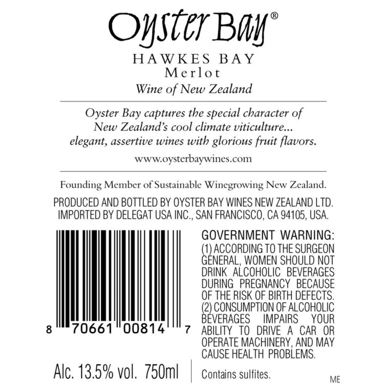 Oyster Bay Merlot Hawkes Bay - 750ML