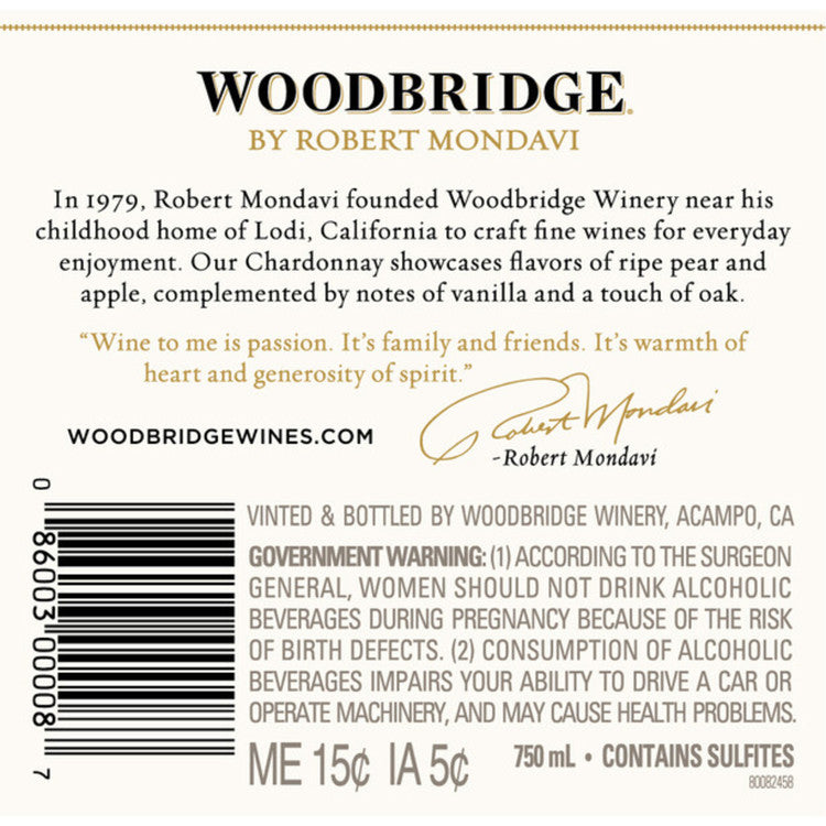 Woodbridge Chardonnay Special Collection California - 750ML - Back Label