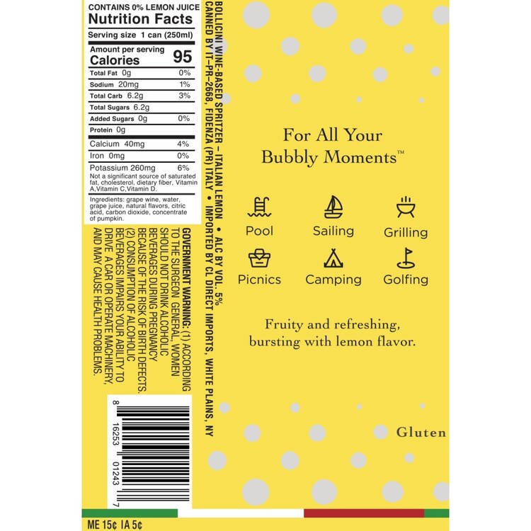 Bollicini Lemon Spritz Wine Based Cocktail - 250ML
