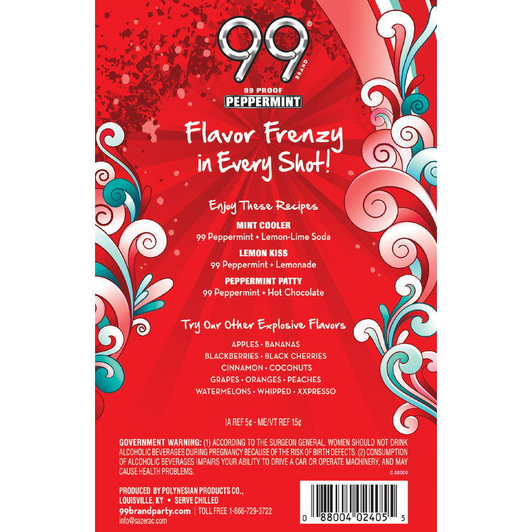 99 Brand Peppermint Schnapps 99 - 750ML - Back Label