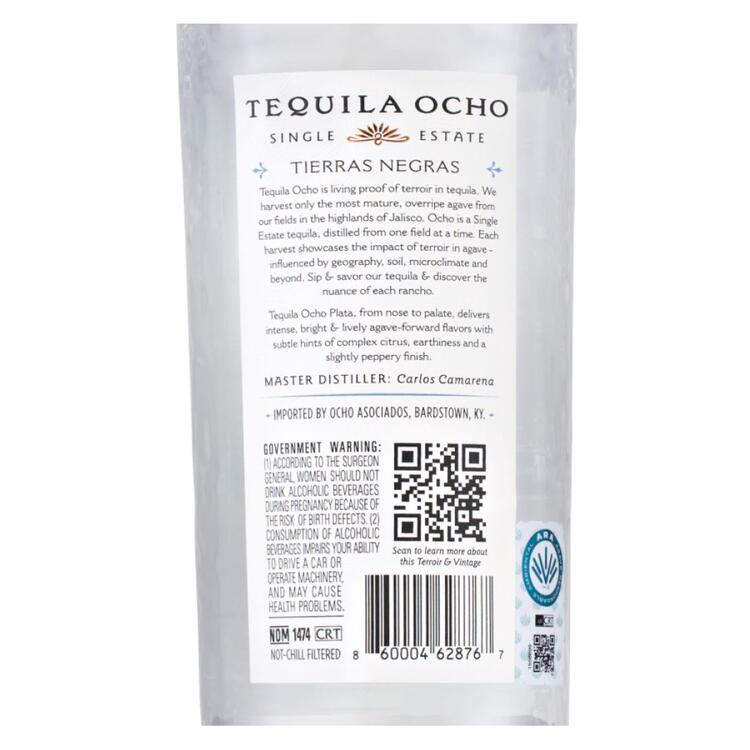 Tequila Ocho Tequila Plata Single Estate Corralillos 80 - 1.0L - Back Label