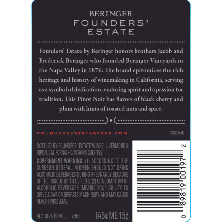 Beringer Founders' Estate Pinot Noir Founders' Estate International - 750ML