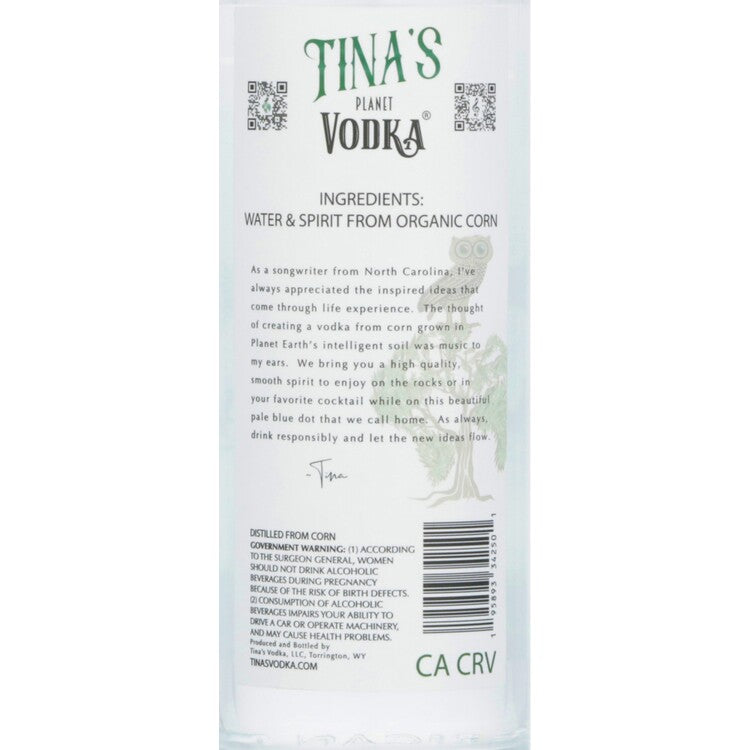 Tina's Vodka 80 - 750ML - Back Label