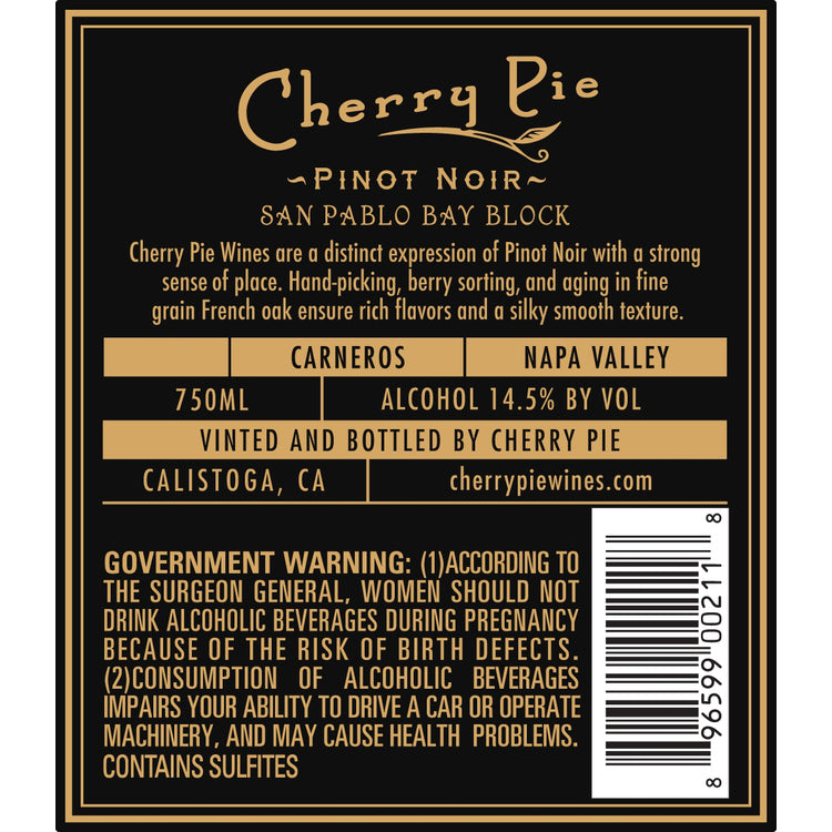 Cherry Pie Pinot Noir San Pablo Bay Vineyard Napa Valley 2022 - 750ML - Back Label