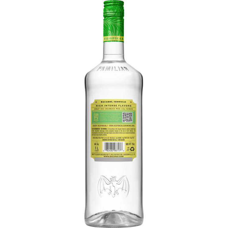 Bacardi Tropical Flavored Rum Limited Edition 70 - 1.0L - Back