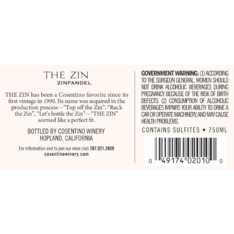 Cosentino Winery Zinfandel The Zin Lodi 2022 - 750ML