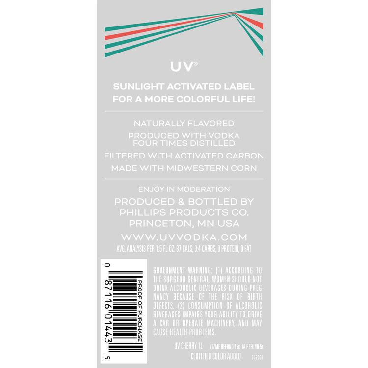 Uv Cherry Flavored Vodka 60 - 1.0L - Back Label