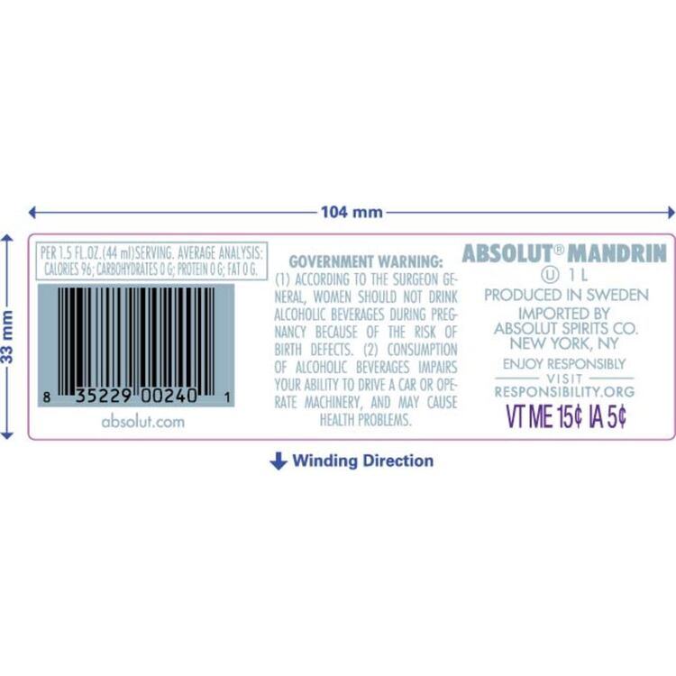Absolut Orange Flavored Vodka Mandrin 80 - 1.0L