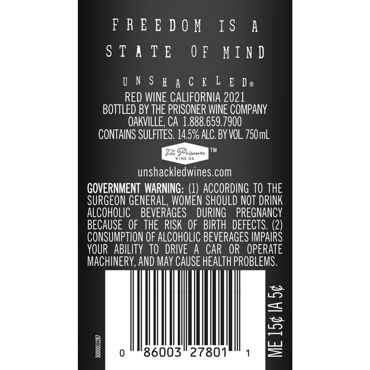 Unshackled Red Blend California 2022 - 750ML