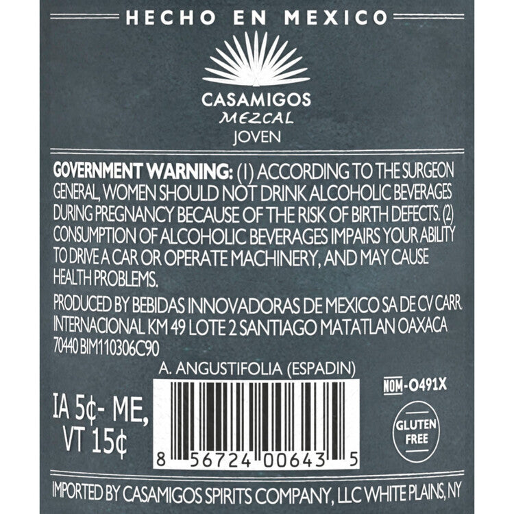 Casamigos Mezcal Joven 80 - 375ML - Back Label