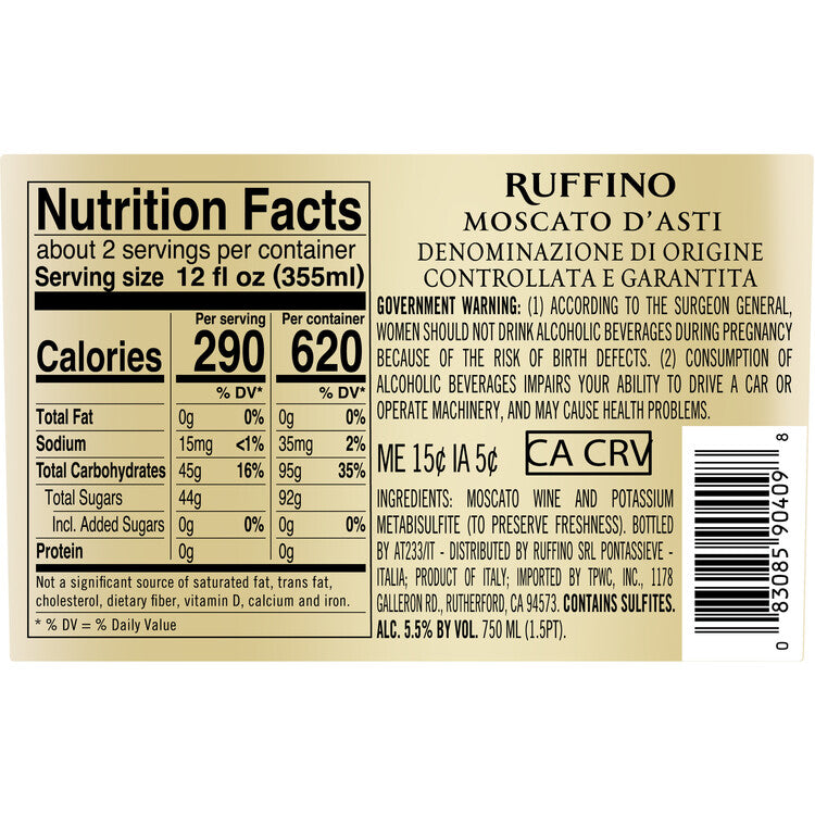 Ruffino Moscato D'Asti - 750ML - Back Label