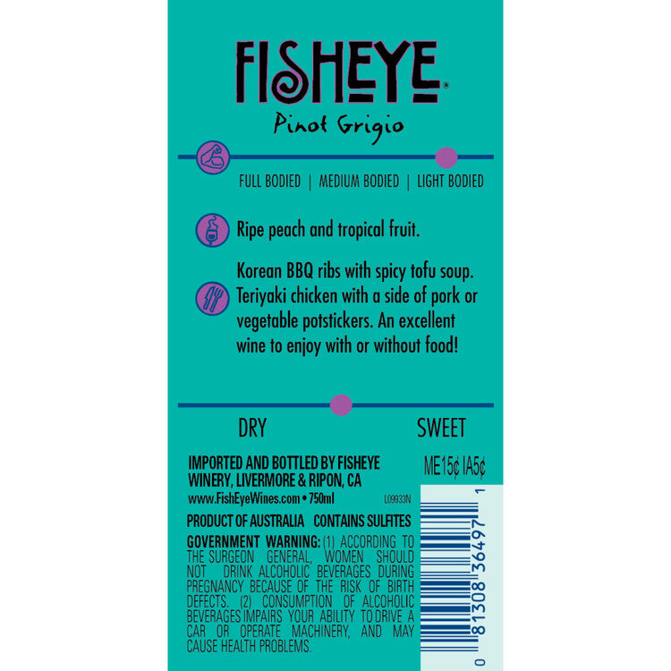Fish Eye Pinot Grigio South Eastern Australia - 750ML - Back Label