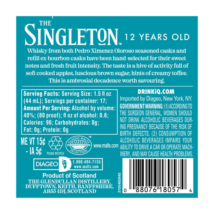 The Singleton Of Glendullan Single Malt Scotch 12 Yr 80 - 750ML