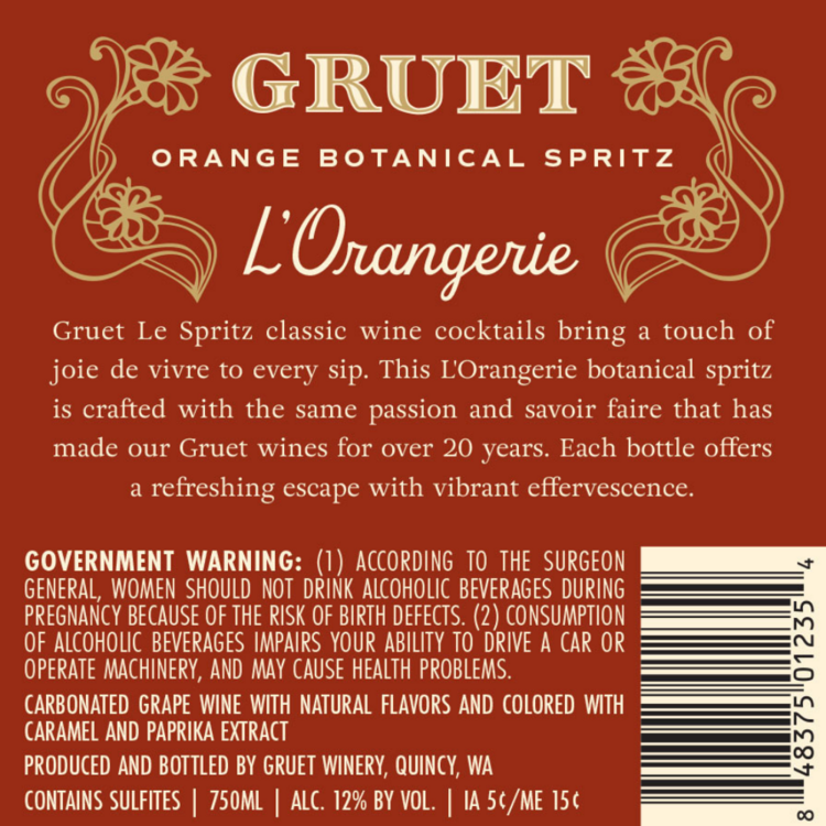 Gruet Wine Based Cocktail L'Orangerie Orange Botanical Spritz - 750ML - Back Label